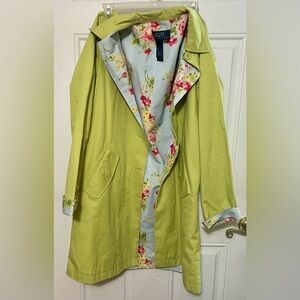 Floral Lined 2 Sided Green/Floral Women's Trench Coat